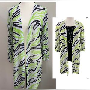 Multiples Zebra 3/4 sleeve Open Cardigan Jacket Kimono Lightweight Women's Sz S